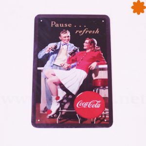 Placa metálica retro Coca Cola Play refreshed