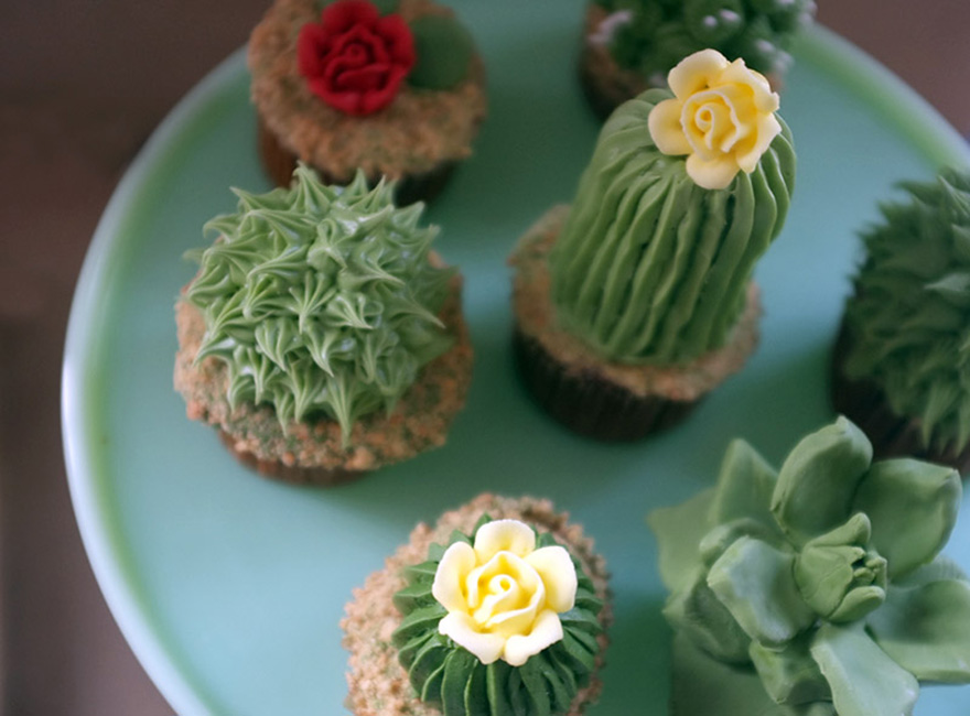 Cupcakes Decorados con Formas de Cactus