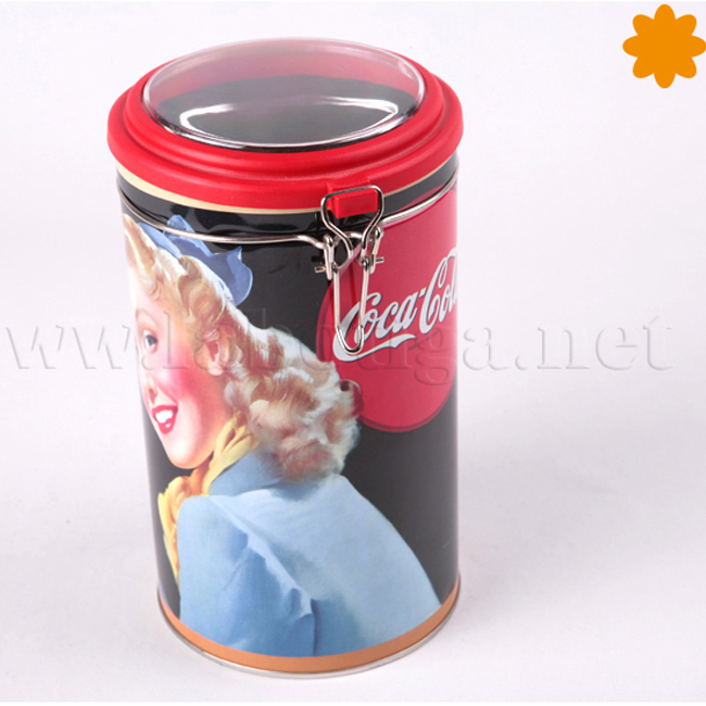 Bote de lata coca cola con tapa transparente