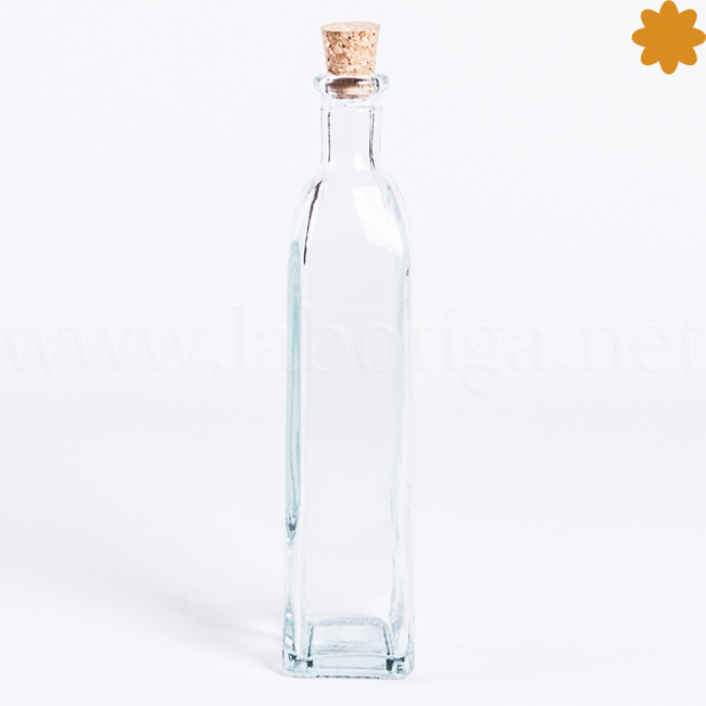 Botella de Cristal Pequeña Rectangular Alargada con Tapón