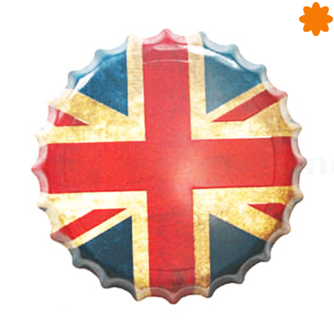 cartel de Inglaterra con forma de chapa de cerveza