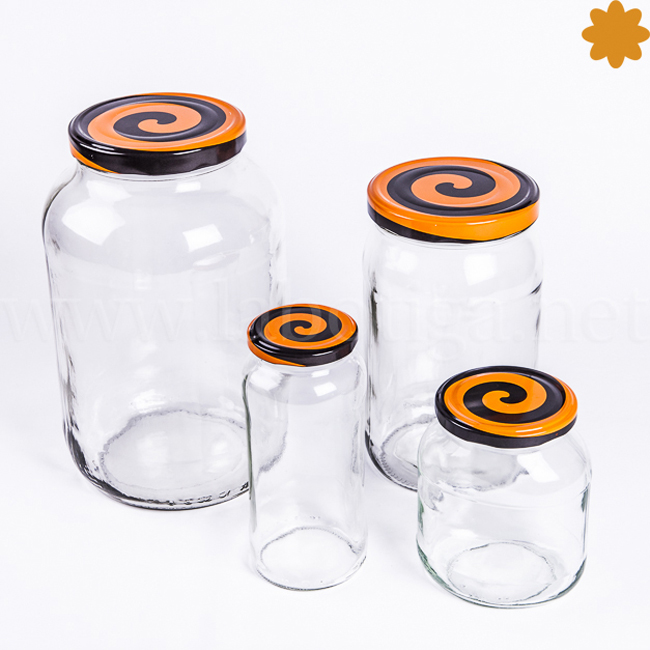 Conjunto de Tarros de cristal con tapa naranja y negra en espiral