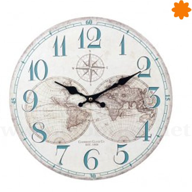 Reloj de pared vintage con mapa del mundo y carta de navegación Reloj de pared vintage con mapa del mundo y carta de navegación