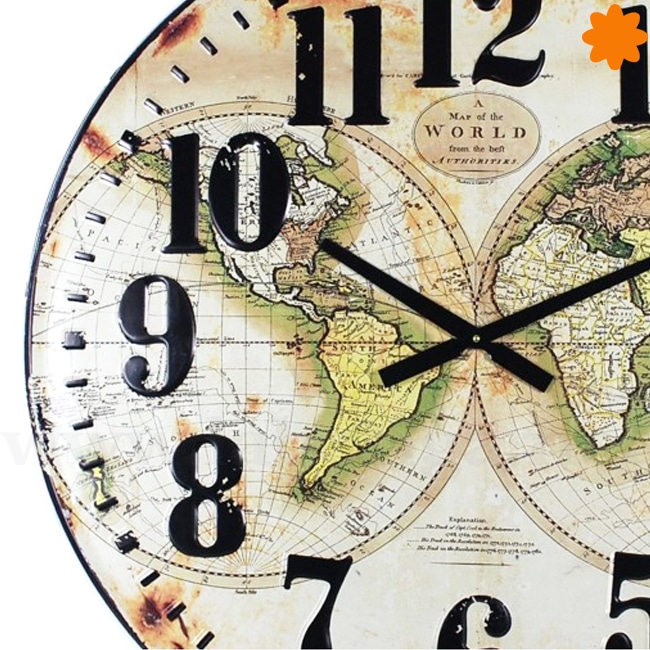 Reloj de pared gigante con el mapa del mundo Reloj de pared gigante con el mapa del mundo