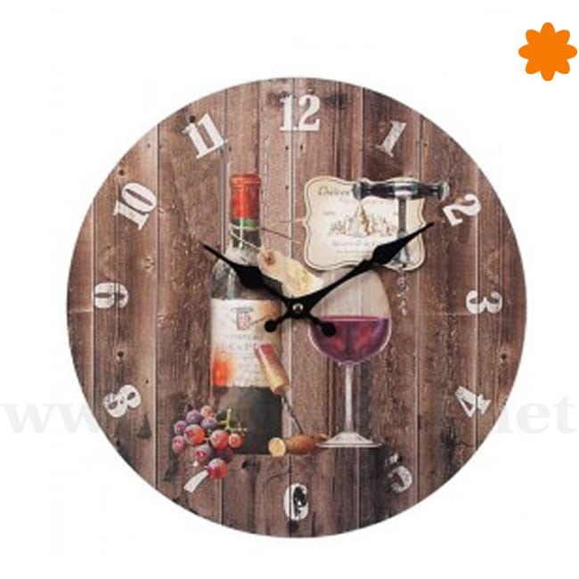 Reloj de pared vintage con botella y copa de vino Reloj de pared vintage con botella y copa de vino