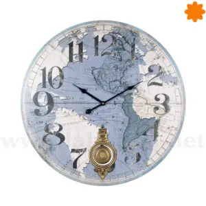 Reloj de pared grande con atlas del mundo y péndulo