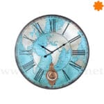 Reloj de pared del planisferio del mundo color azul