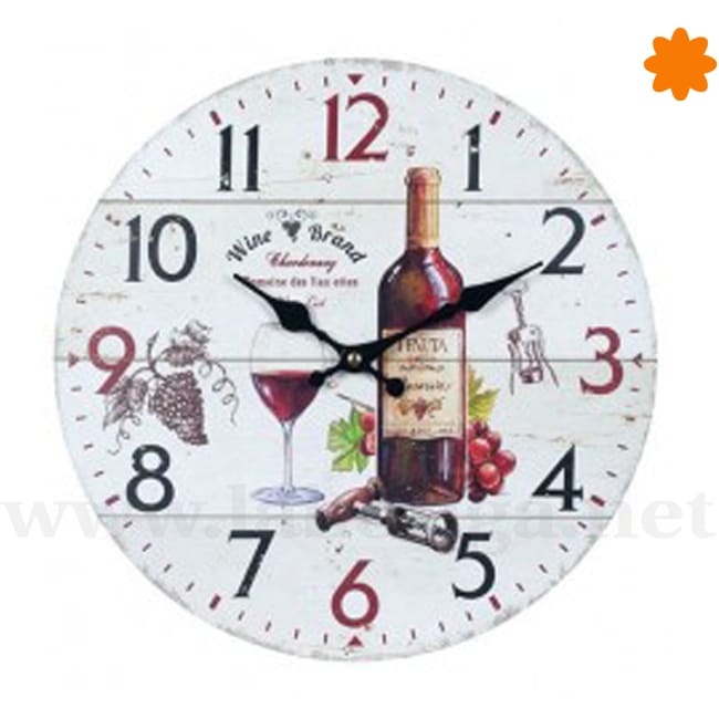 Reloj para la pared decorado con uvas y vino Reloj para la pared decorado con uvas y vino