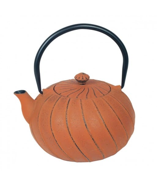 Tetera grande de hierro colado color naranja y negro Tetera grande de hierro colado color naranja y negro