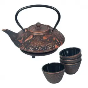 Set de Te Tetera Vasos y Salvamantel de Color Negro Cobre