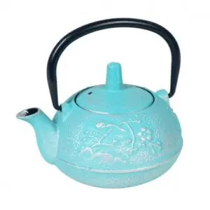 Tetera de hierro colado de color azul claro